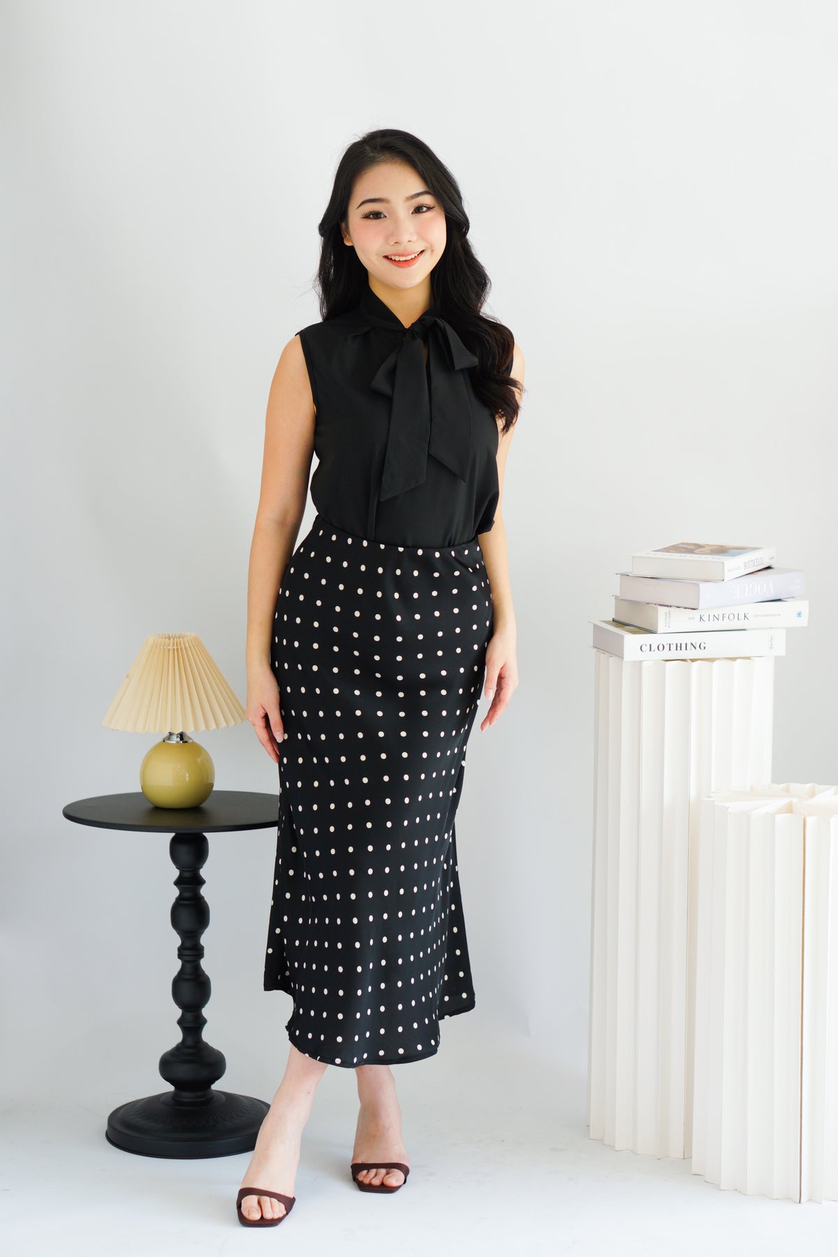 Darmi Midi Skirt with Polkadot in Black