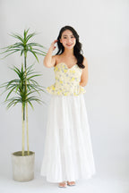Cici Floral Bustier Peplum Top in Yellow