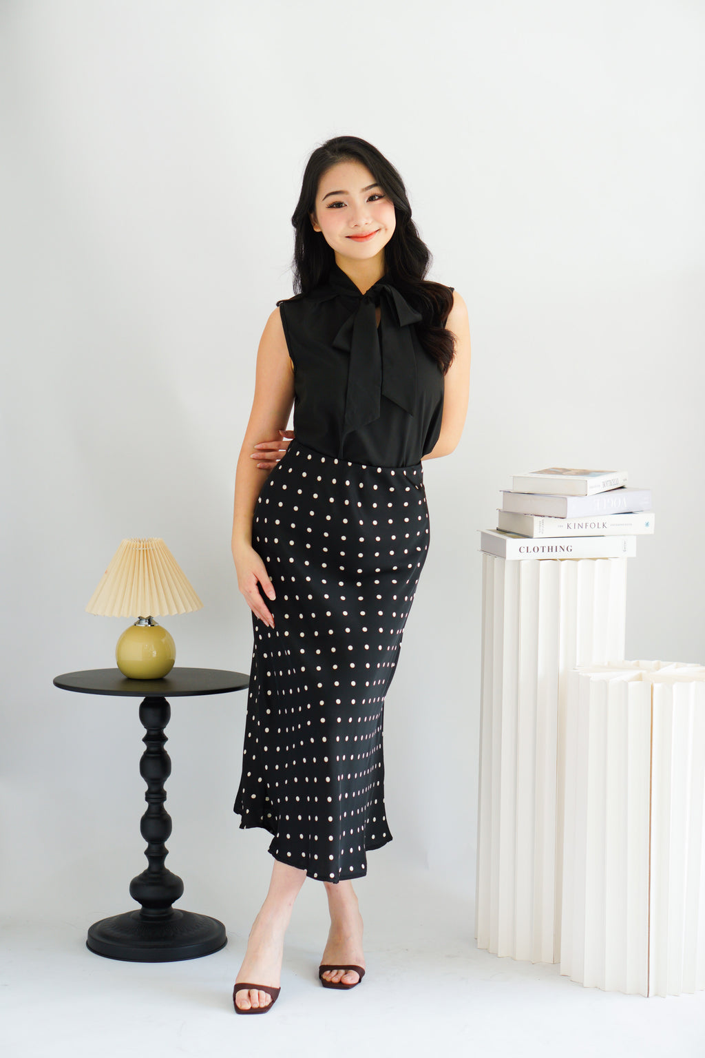 Darmi Midi Skirt with Polkadot in Black