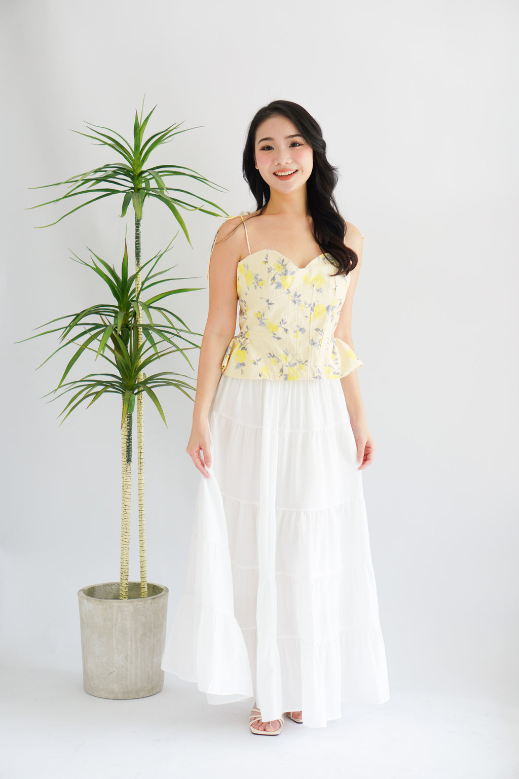 Cici Floral Bustier Peplum Top in Yellow