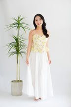Cici Floral Bustier Peplum Top in Yellow