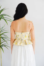 Cici Floral Bustier Peplum Top in Yellow