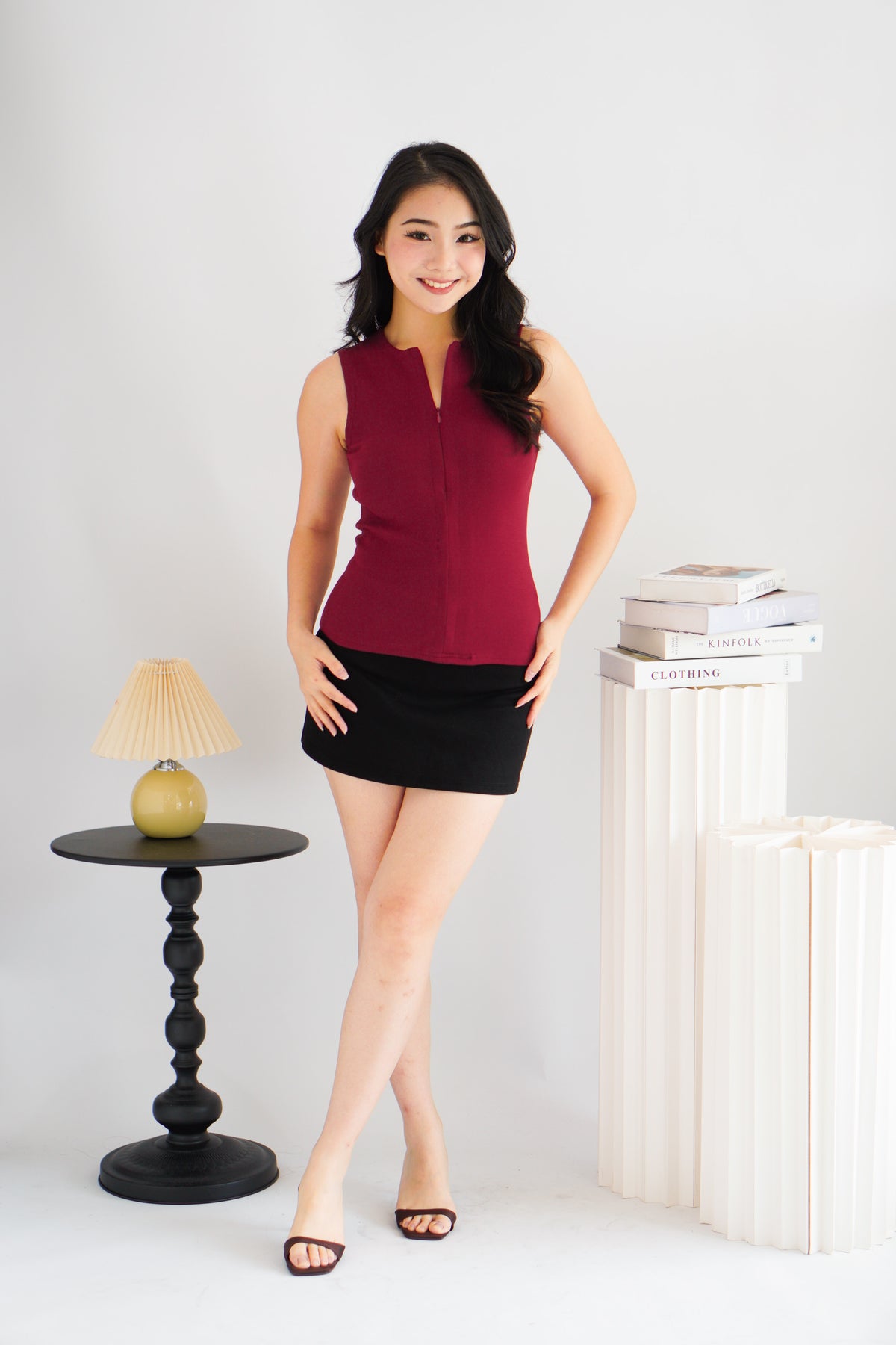 Chrissy Knit Zipper Ribbed Top in Red