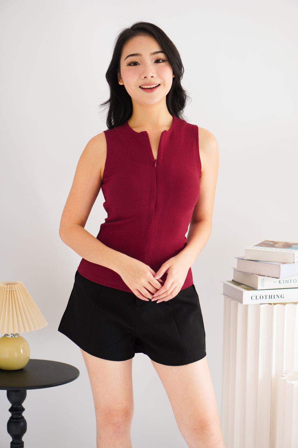 Chrissy Knit Zipper Ribbed Top in Red