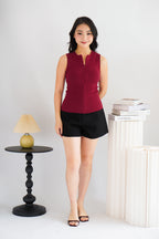 Chrissy Knit Zipper Ribbed Top in Red