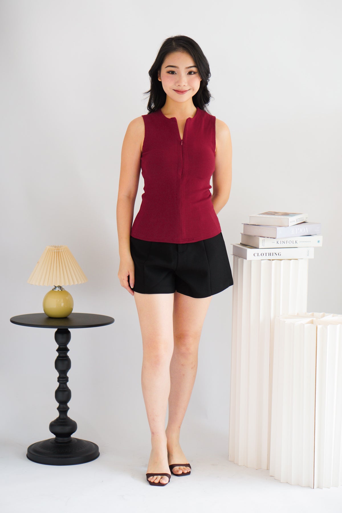 Chrissy Knit Zipper Ribbed Top in Red