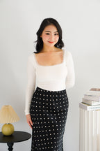 Frinda Square Neck Padded Long Sleeve Top with Lace in White
