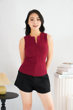 Chrissy Knit Zipper Ribbed Top in Red