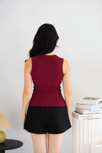 Chrissy Knit Zipper Ribbed Top in Red