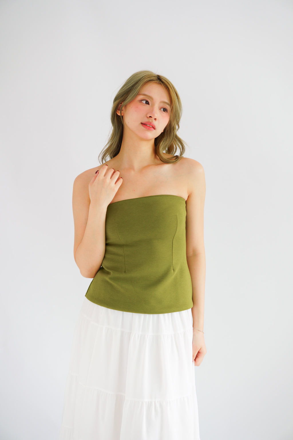 Thea Corset Tube Top in Green