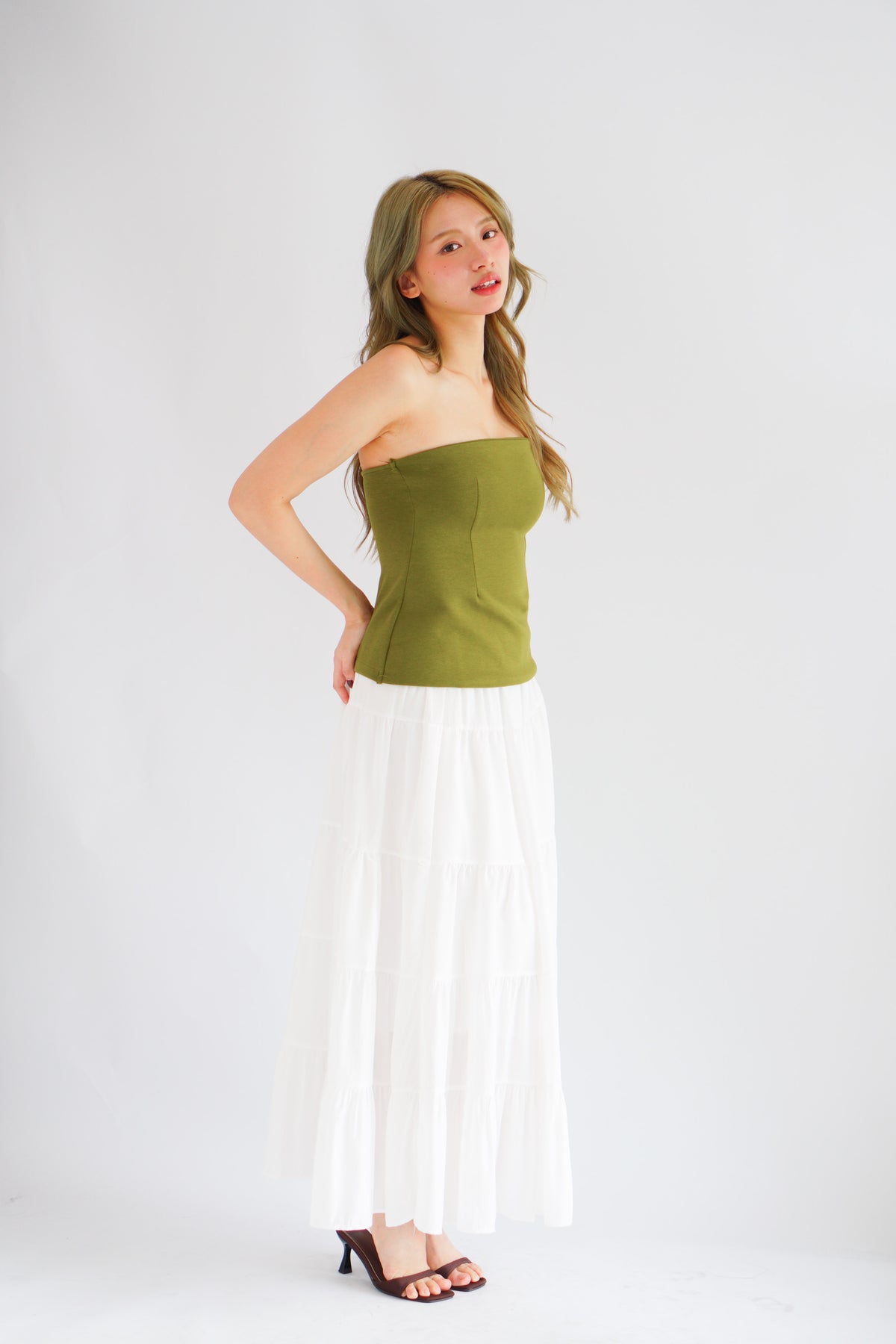 Thea Corset Tube Top in Green