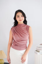 Alano Sleeveless Ruched High Neck Top in Pink