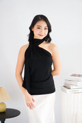 Sarana High Neck Self Tie Choker Top in Black