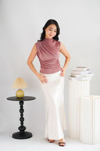 Alano Sleeveless Ruched High Neck Top in Pink