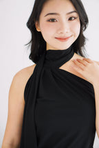 Sarana High Neck Self Tie Choker Top in Black