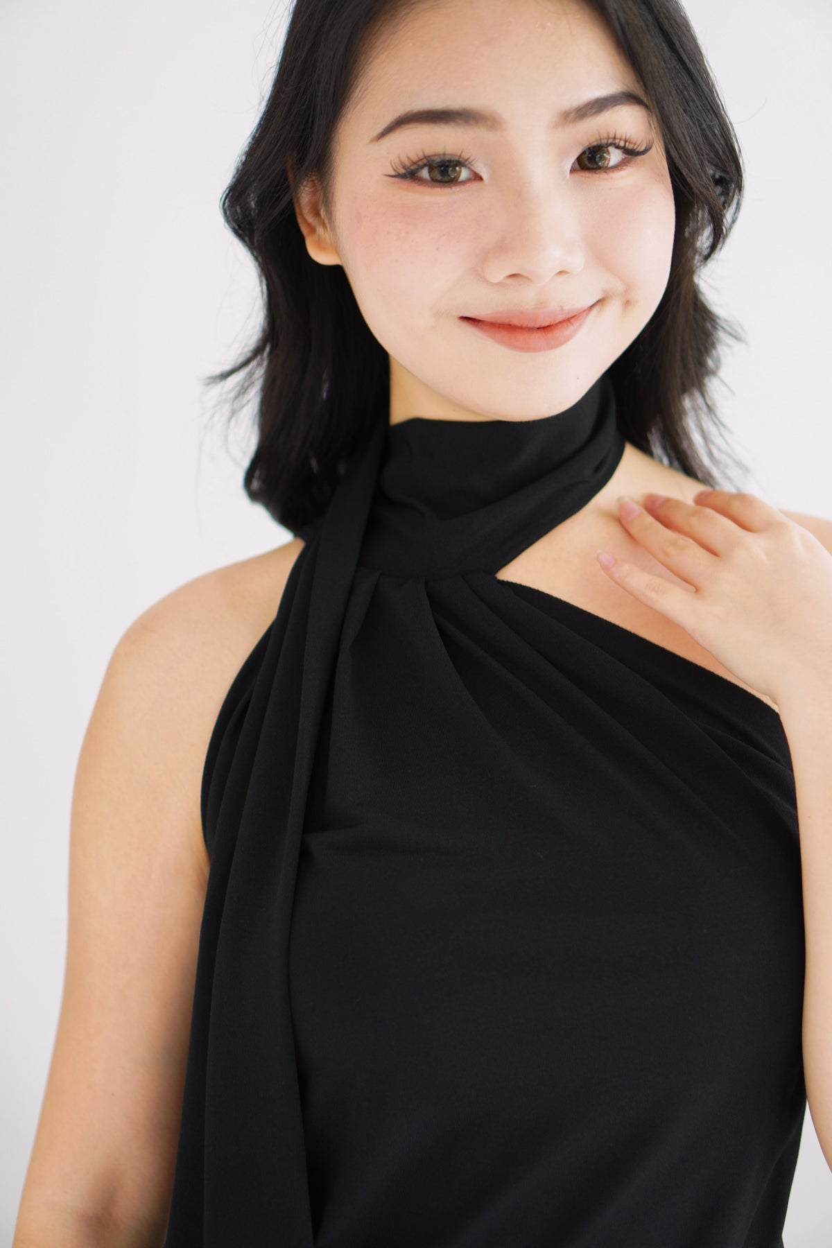 Sarana High Neck Self Tie Choker Top in Black