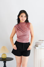 Alano Sleeveless Ruched High Neck Top in Pink