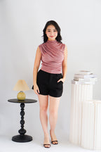 Alano Sleeveless Ruched High Neck Top in Pink