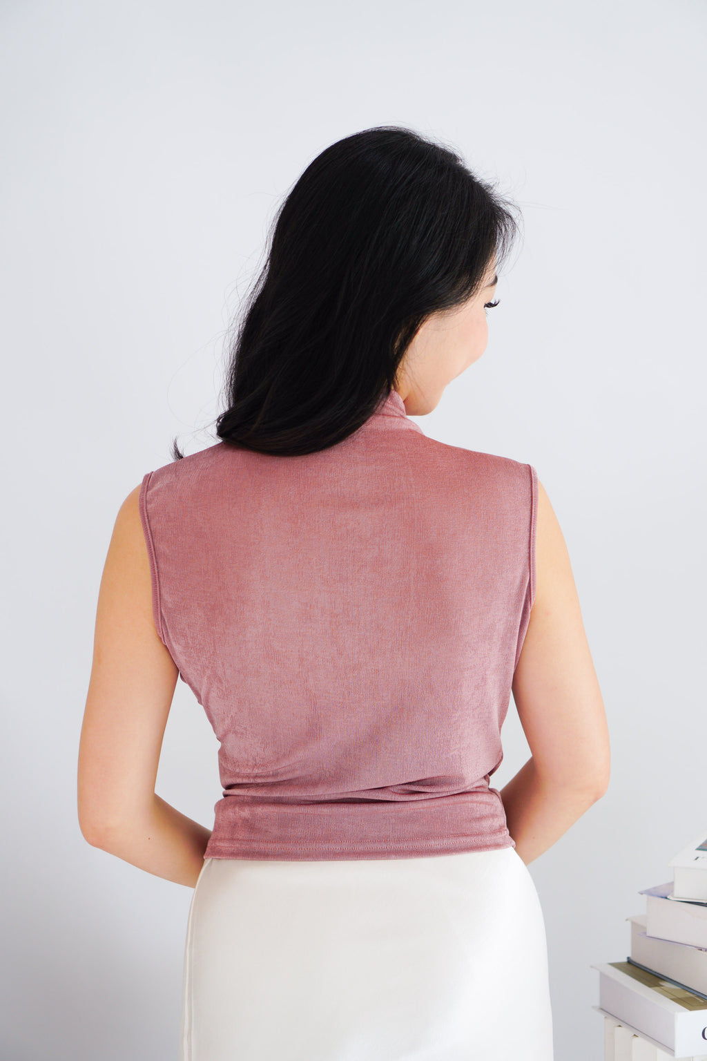 Alano Sleeveless Ruched High Neck Top in Pink