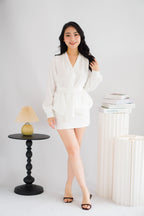 Raiya Self Wrap Long Sleeve Top in White