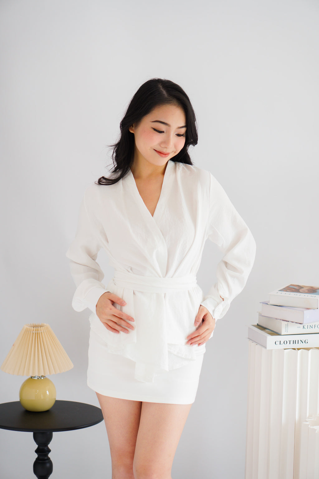 Raiya Self Wrap Long Sleeve Top in White