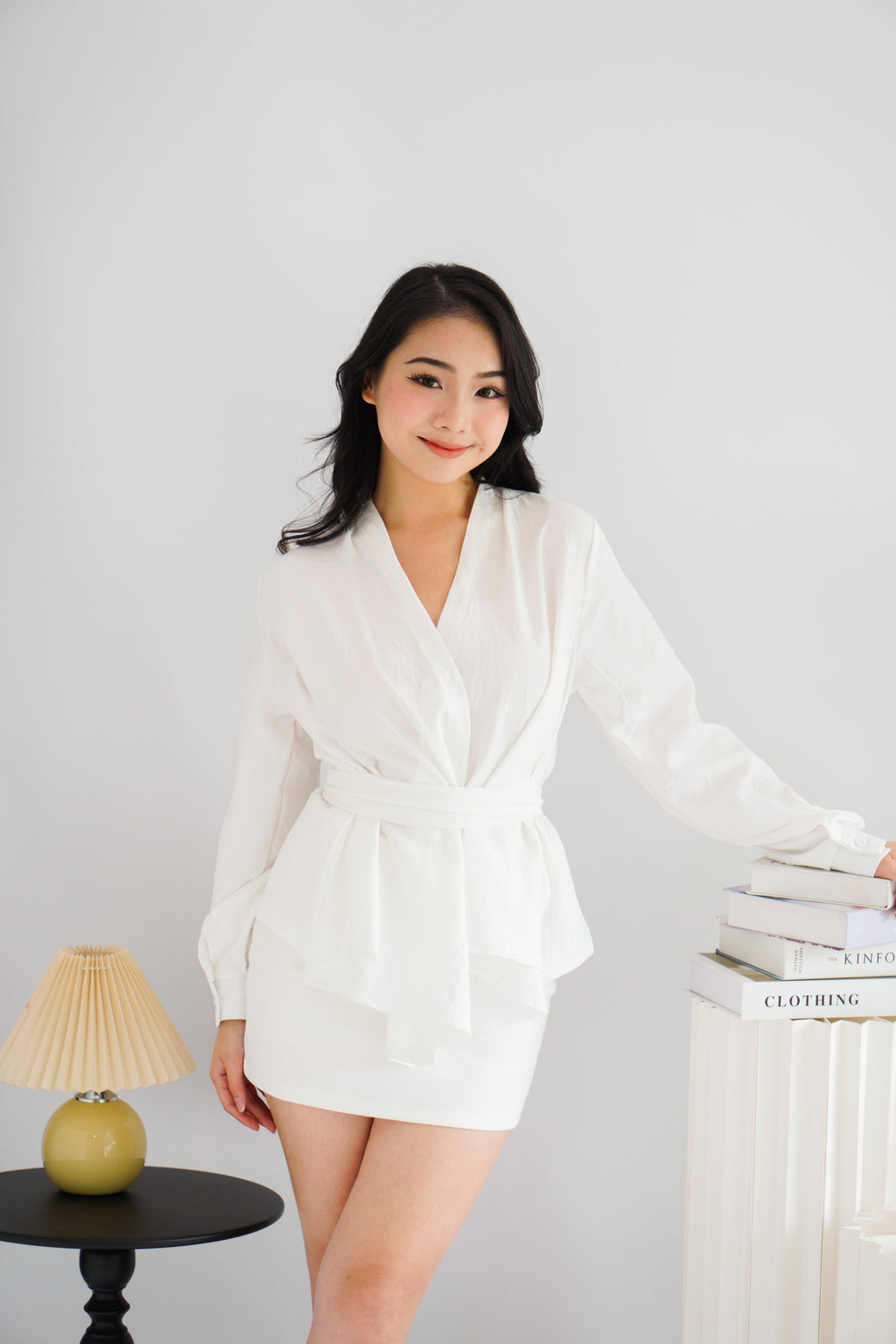 Raiya Self Wrap Long Sleeve Top in White