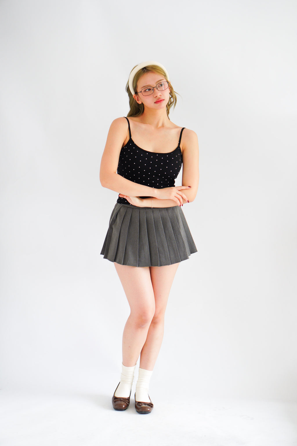 Havi Polkadot Padded Camisole Top in Black