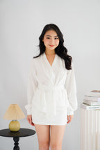 Raiya Self Wrap Long Sleeve Top in White