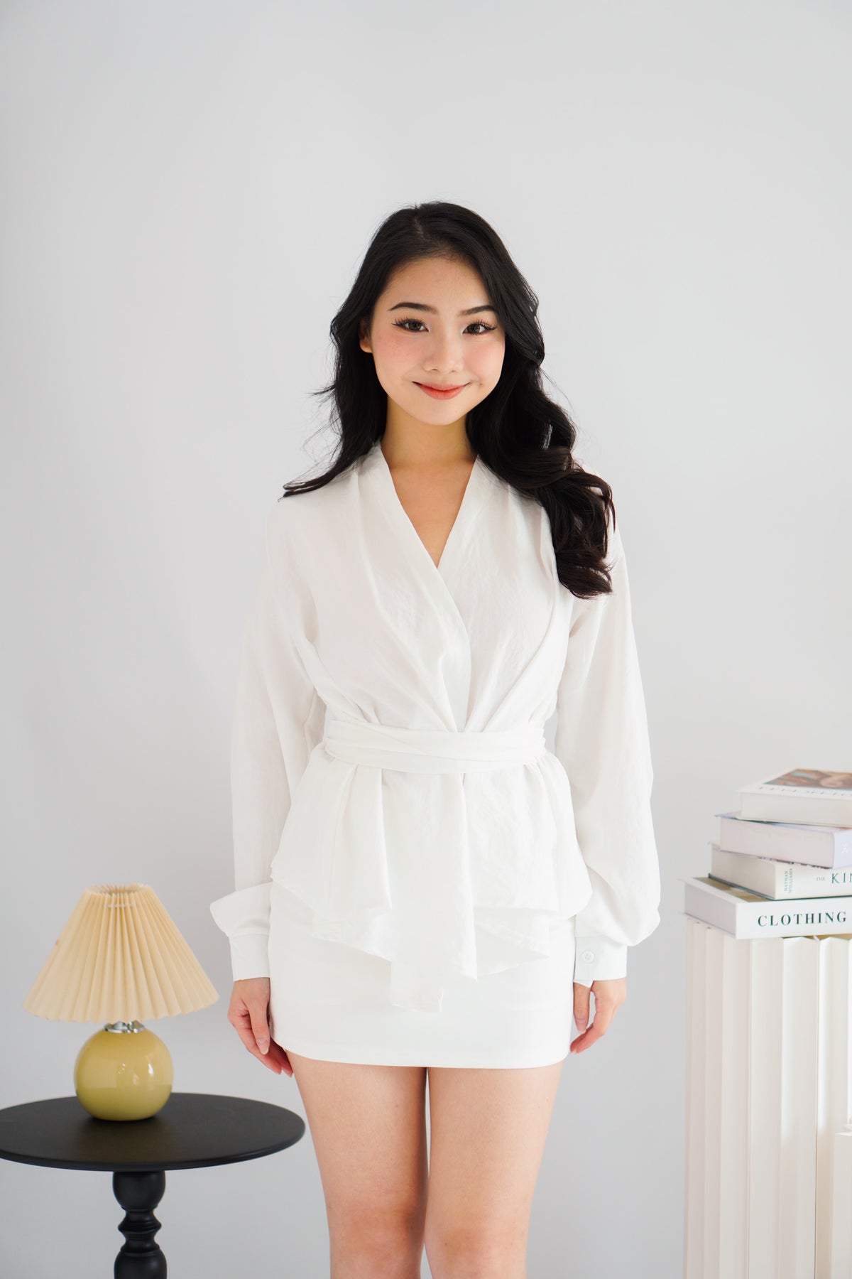 Raiya Self Wrap Long Sleeve Top in White