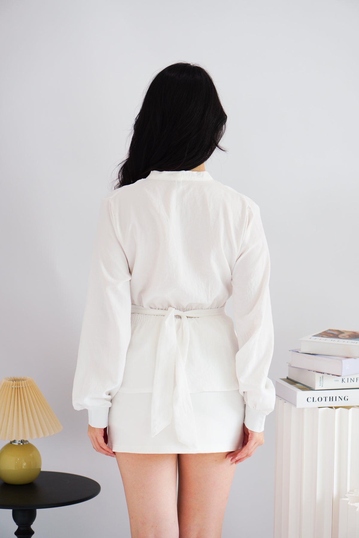 Raiya Self Wrap Long Sleeve Top in White