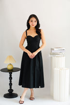 Ruya Bustier Corset Maxi A-Line Dress in Black