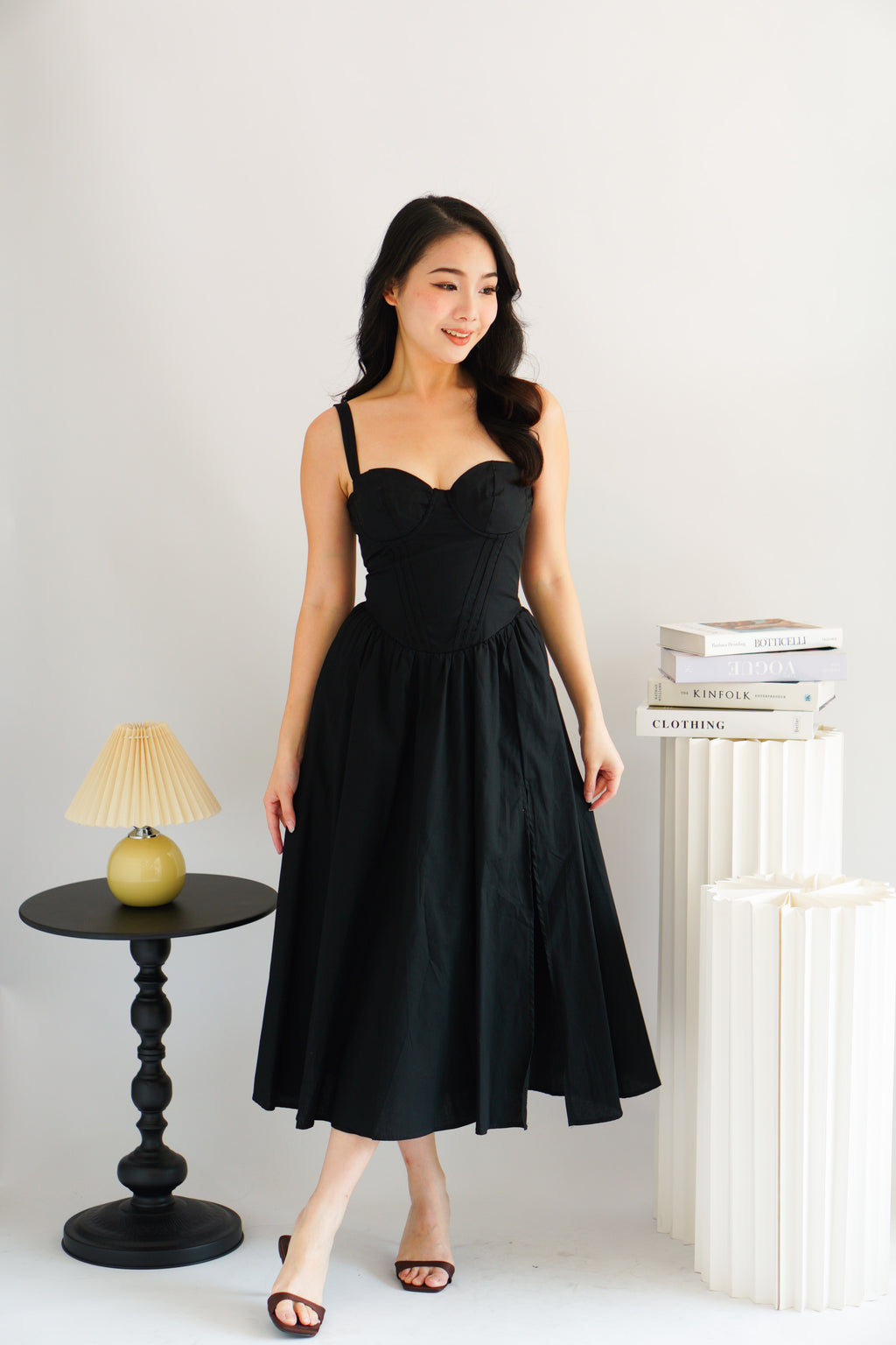 Ruya Bustier Corset Maxi A-Line Dress in Black