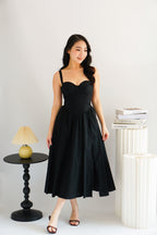 Ruya Bustier Corset Maxi A-Line Dress in Black