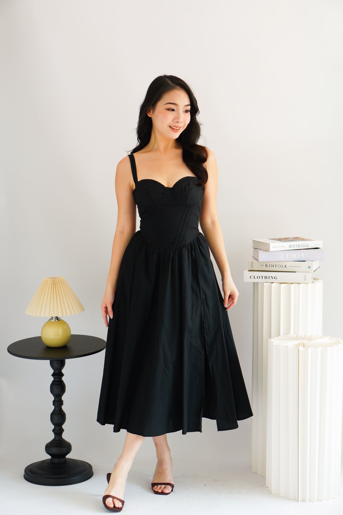 Ruya Bustier Corset Maxi A-Line Dress in Black