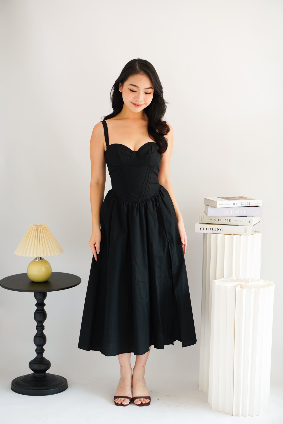 Ruya Bustier Corset Maxi A-Line Dress in Black