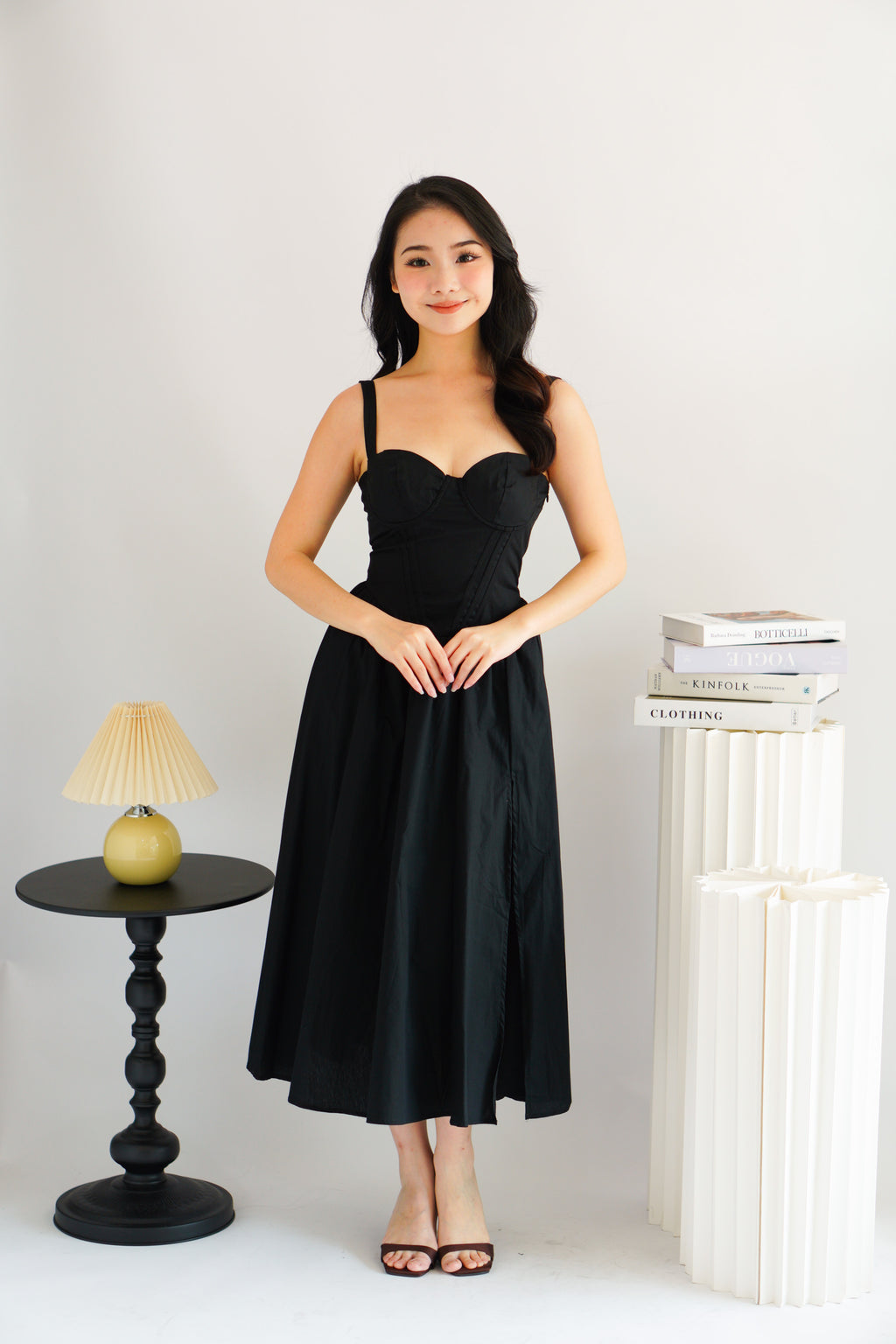 Ruya Bustier Corset Maxi A-Line Dress in Black