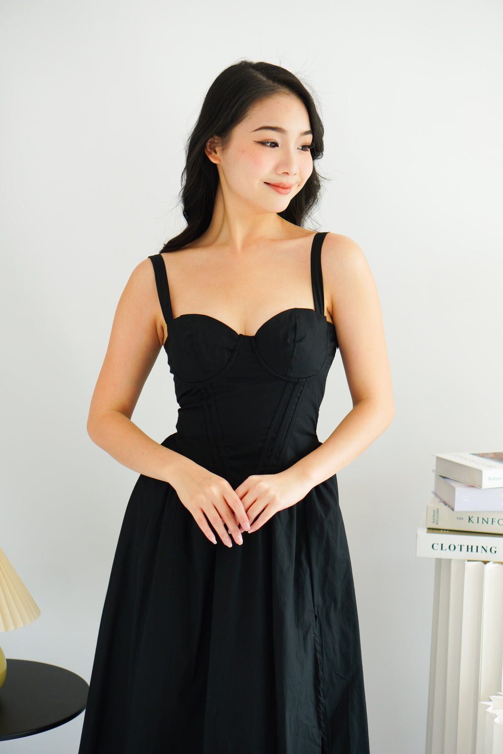 Ruya Bustier Corset Maxi A-Line Dress in Black