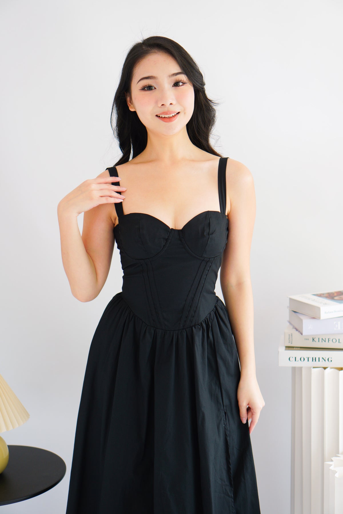 Ruya Bustier Corset Maxi A-Line Dress in Black