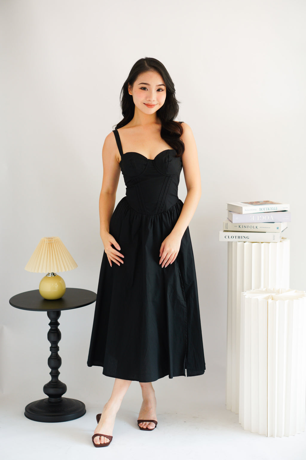 Ruya Bustier Corset Maxi A-Line Dress in Black