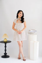 (BACKORDER) Dottini Self Tie High Neck Mini Polkadot Dress in Cream