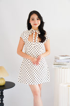 (BACKORDER) Dottini Self Tie High Neck Mini Polkadot Dress in Cream