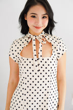 (BACKORDER) Dottini Self Tie High Neck Mini Polkadot Dress in Cream
