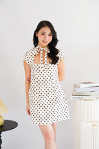 (BACKORDER) Dottini Self Tie High Neck Mini Polkadot Dress in Cream