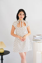 (BACKORDER) Dottini Self Tie High Neck Mini Polkadot Dress in Cream