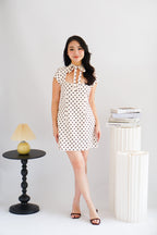 (BACKORDER) Dottini Self Tie High Neck Mini Polkadot Dress in Cream