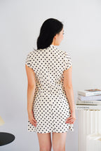 (BACKORDER) Dottini Self Tie High Neck Mini Polkadot Dress in Cream