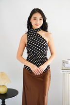 Polly Polkadot Self Tie Choker Sash Top in Black