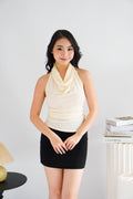 Polaine Cowl Neck Backless Halter Top in Cream
