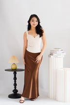 Giulia Sweetheart Corset Lace Up Top in Beige