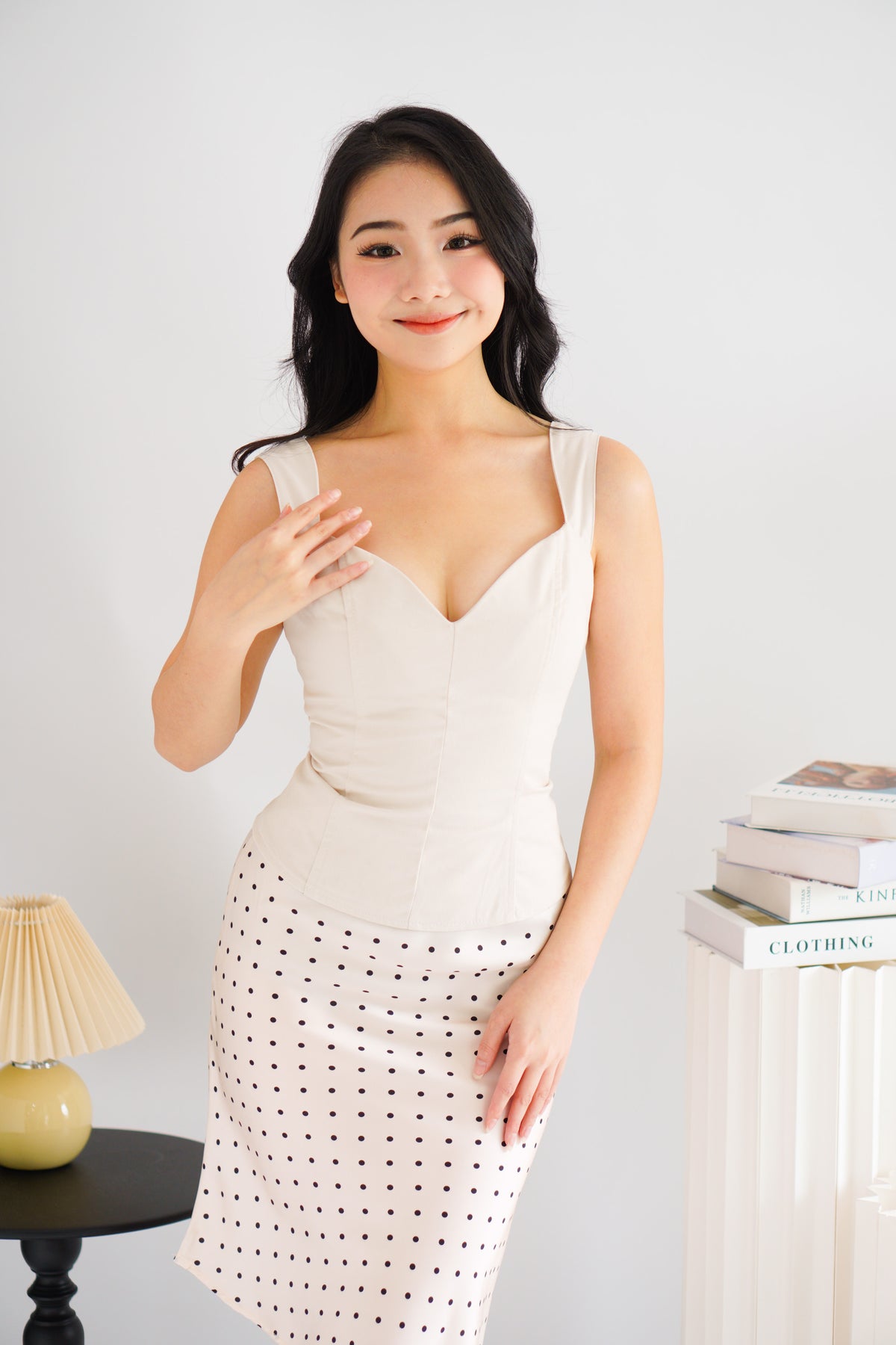 Giulia Sweetheart Corset Lace Up Top in Beige